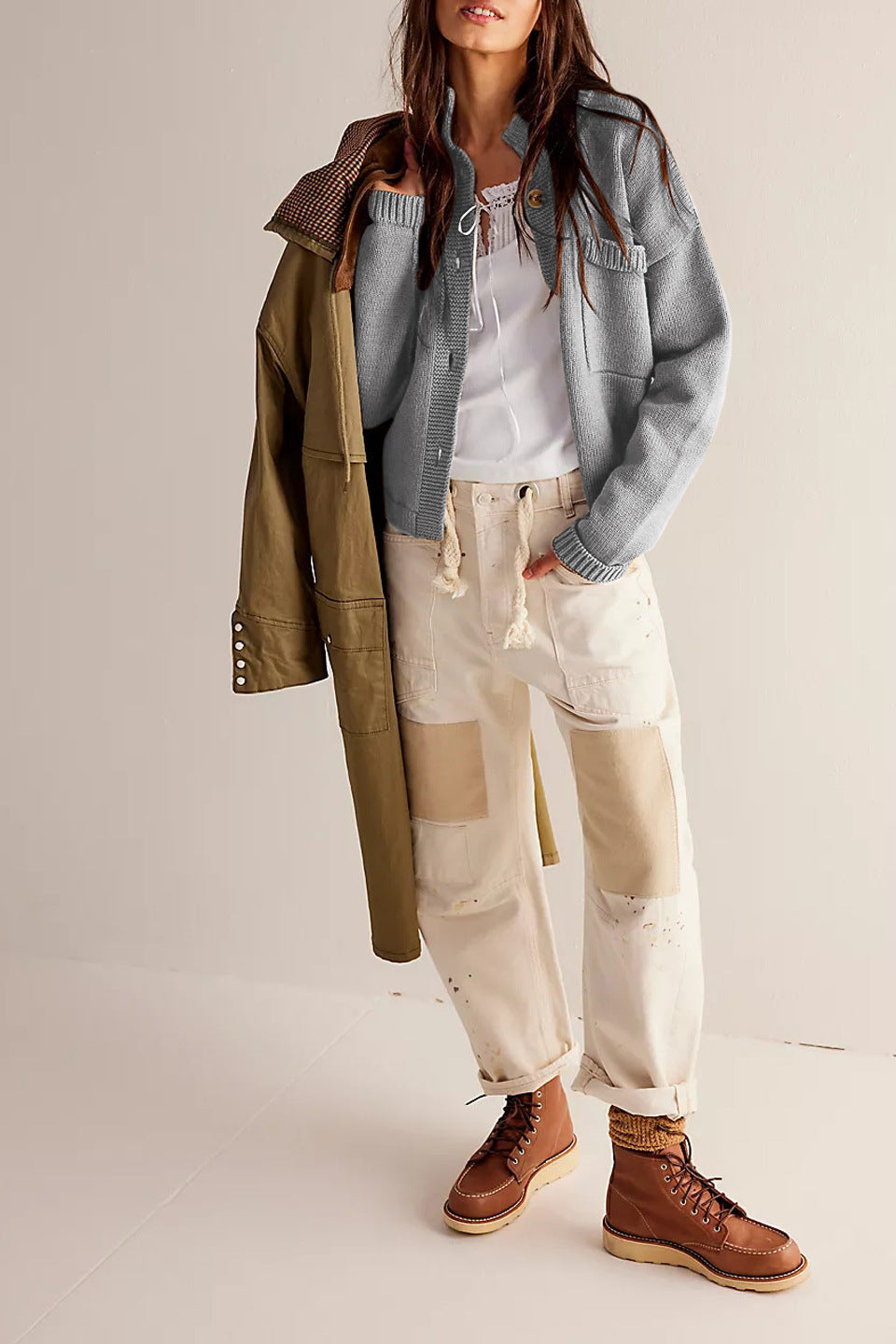 Luvik | Takki Pystykaulus Yksivärinen Neuletakki