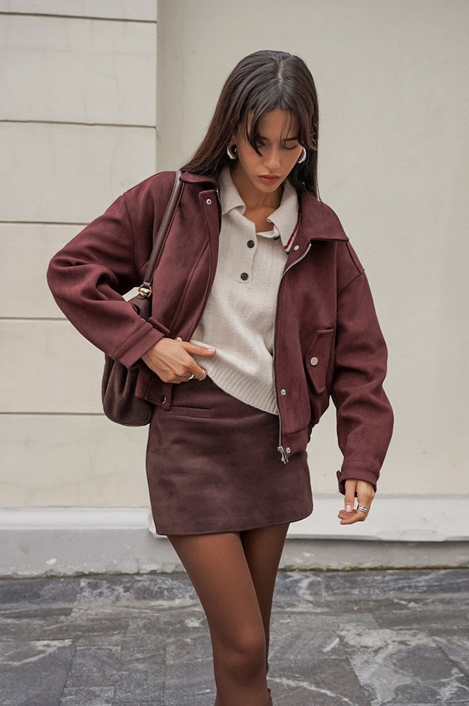 Luvik | Fit Punaruskea Nahkajakku