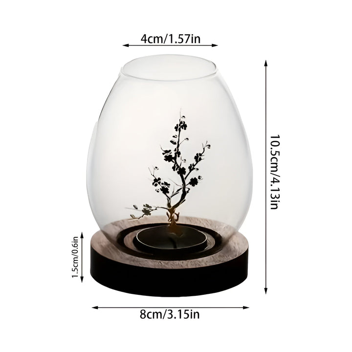 2-delt sett glasskandelholdere med tresokkel - dekorativ i retro zen-stil | perfekt for stue, borddekorasjon og utendørs | Luvikno