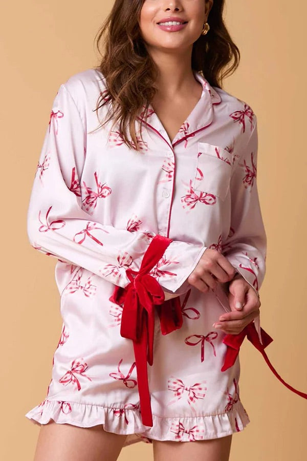 Luvik | Joulumuoti Painettu solmio yläosa ja joustava vyötärö rypytetty shortsisetti