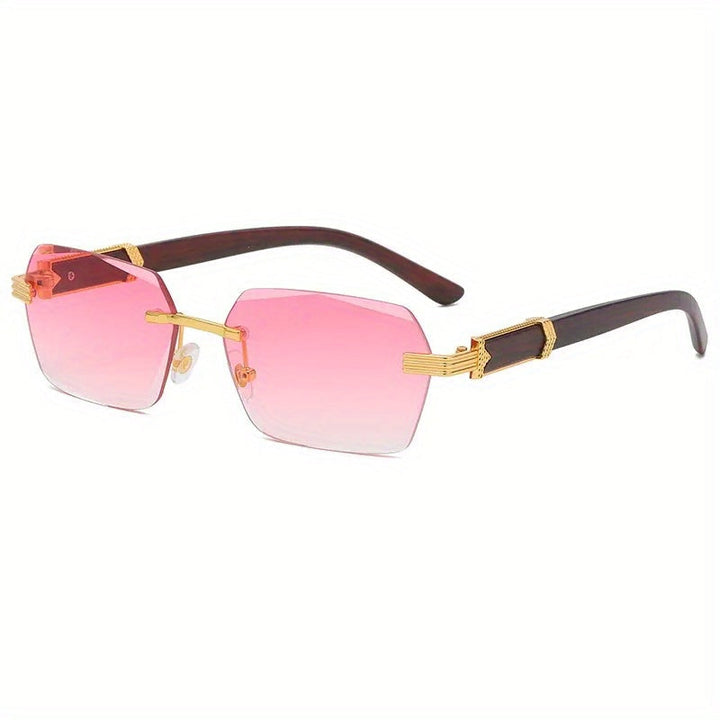 Rimless solbriller med rektangulære linser og faux tre templer – Verro | Luvikno