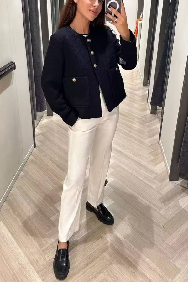 Luvik | Hals Slim Fit Fargeblokk for Damer Knapjakke