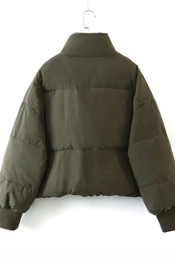 Luvik | Kauluksessa Vetoketju Tasku Paksu Lämmin Puuvillatakki