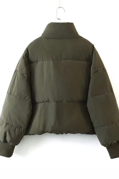 Luvik | Kauluksessa Vetoketju Tasku Paksu Lämmin Puuvillatakki