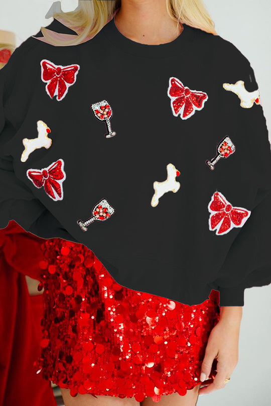 Luvik | Joulukaari-viini-lasi Paljetti Läpihaalari Pitkä Hiha Huppari