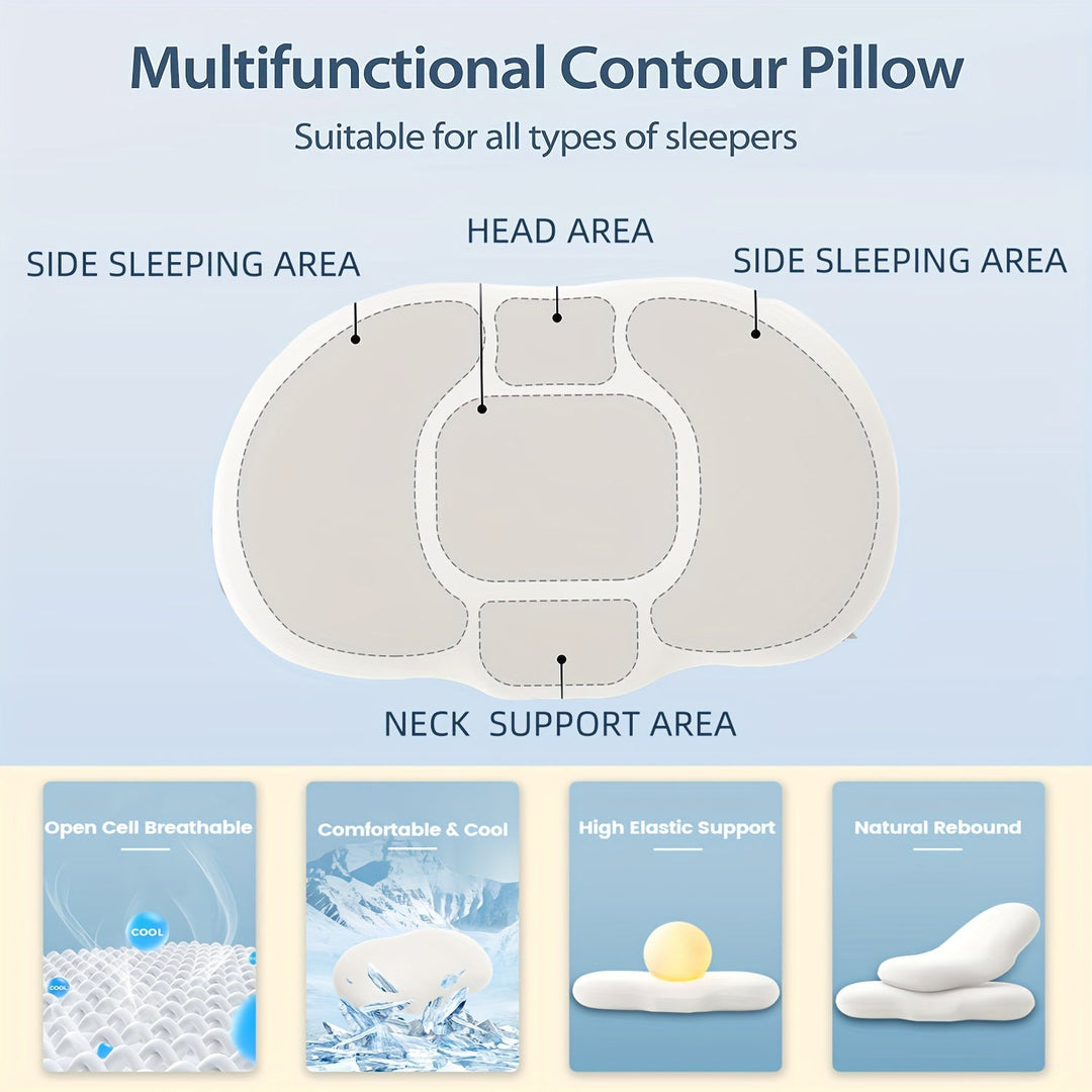 1pc Oval Macaron Pute Cervical Hukommelses Skum Pute, Kjølende Seng Pute For Søvn - Nakke Pute For Smertelindring Søvn, Kontur Støtte Ergonomisk Pute For Side Rygg Mage Sovere Ved Å Bruke Høy Og Lav Deling | Luvikno
