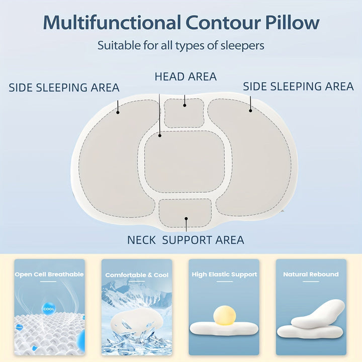 1pc Oval Macaron Pute Cervical Hukommelses Skum Pute, Kjølende Seng Pute For Søvn - Nakke Pute For Smertelindring Søvn, Kontur Støtte Ergonomisk Pute For Side Rygg Mage Sovere Ved Å Bruke Høy Og Lav Deling | Luvikno