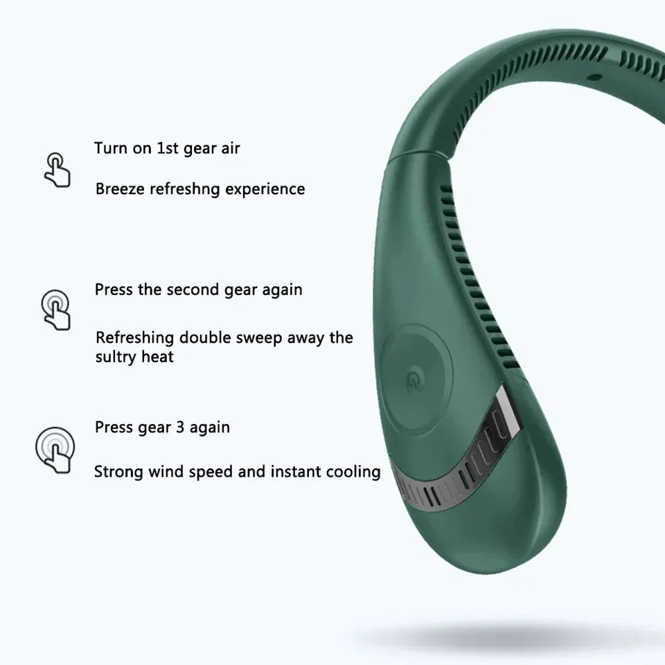 Bladeless Neck- Fan, 360° Kjøle- Halsvifte 3 Hastigheter Hengende Hals- Vifte, Luvikno