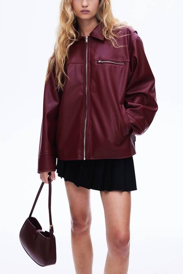 Luvik | Käänteet Pitkät Hihat Tasku Vetoketju Nahkatakki