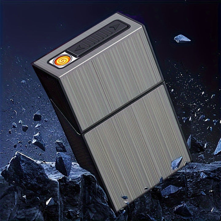 Luvikno | 2-i-1 USB oppladbar lighter og sigarettetui - Stilig herre 20-sigarett holder, fuktighetsbestandig og slitesterk