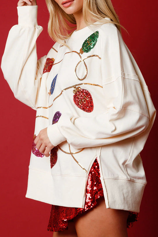 Luvik | Joulun valot Paillette Halkaisu Neulepusero