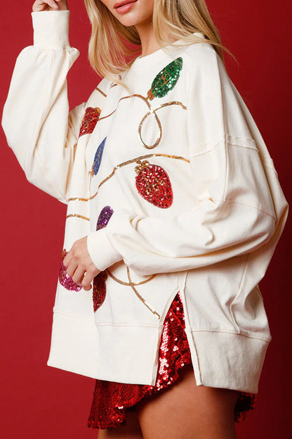 Luvik | Joulun valot Paillette Halkaisu Neulepusero