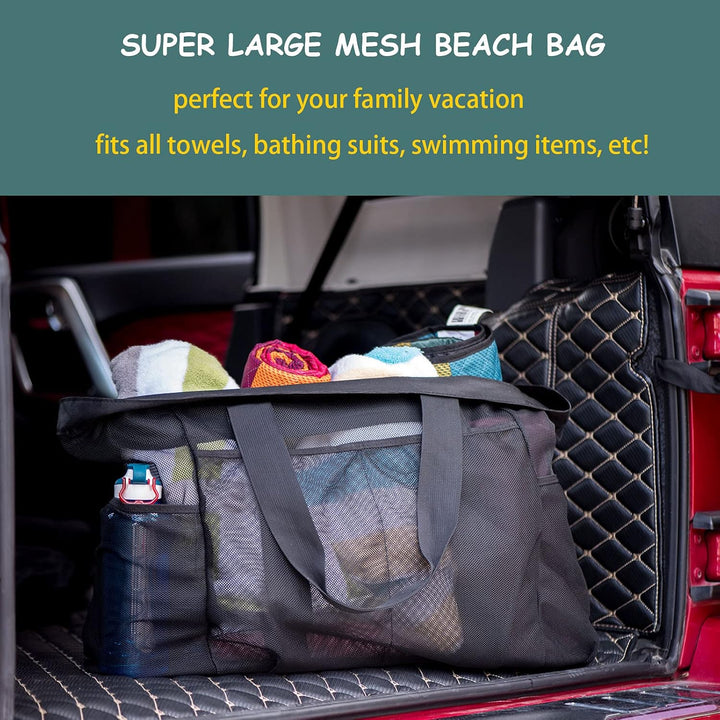 Ekstra stor mesh strandbag med glidelås – Sandfri carryall | Luvikno