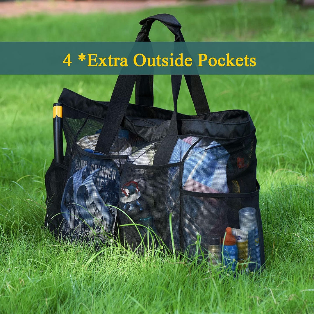 Ekstra stor mesh strandbag med glidelås – Sandfri carryall | Luvikno