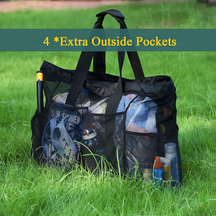 Ekstra stor mesh strandbag med glidelås – Sandfri carryall | Luvikno