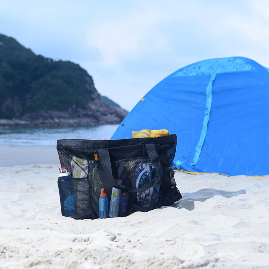 Ekstra stor mesh strandbag med glidelås – Sandfri carryall | Luvikno