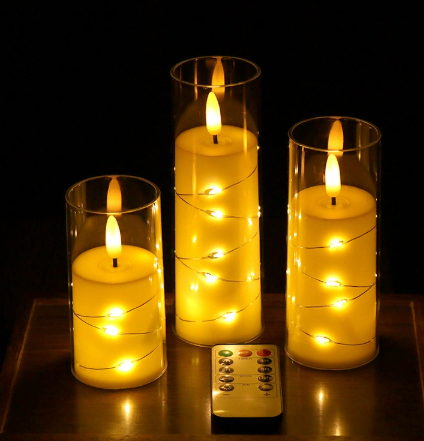 Stearinlyssett med realistisk LED-flamme Luvikno
