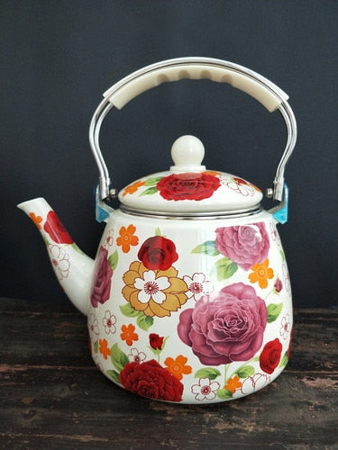 Flat Bottom Round Emaljekanne Blomsterkanne Melk Hjem Kanne | Luvikno