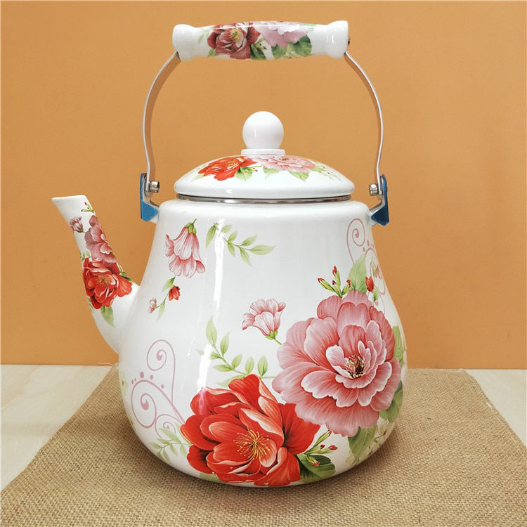 Flat Bottom Round Emaljekanne Blomsterkanne Melk Hjem Kanne | Luvikno