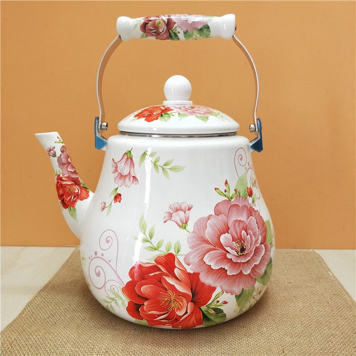 Flat Bottom Round Emaljekanne Blomsterkanne Melk Hjem Kanne | Luvikno