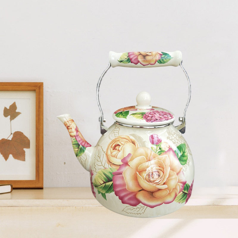 Flat Bottom Round Emaljekanne Blomsterkanne Melk Hjem Kanne | Luvikno