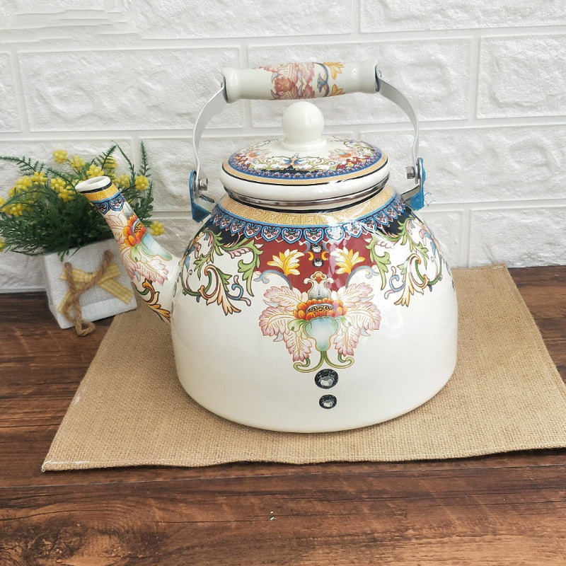 Flat Bottom Round Emaljekanne Blomsterkanne Melk Hjem Kanne | Luvikno