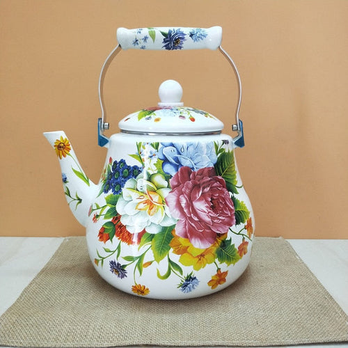 Flat Bottom Round Emaljekanne Blomsterkanne Melk Hjem Kanne | Luvikno
