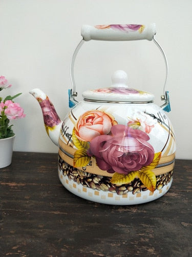 Flat Bottom Round Emaljekanne Blomsterkanne Melk Hjem Kanne | Luvikno
