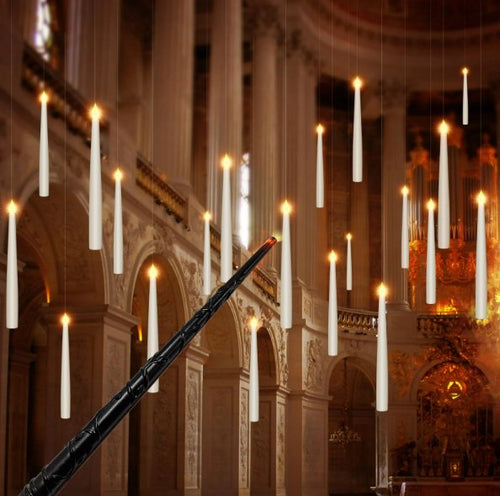 Luvikno | Magiske Flytende Stearinlys med Tryllestav – Flammefri LED Lys til Halloween & Jul