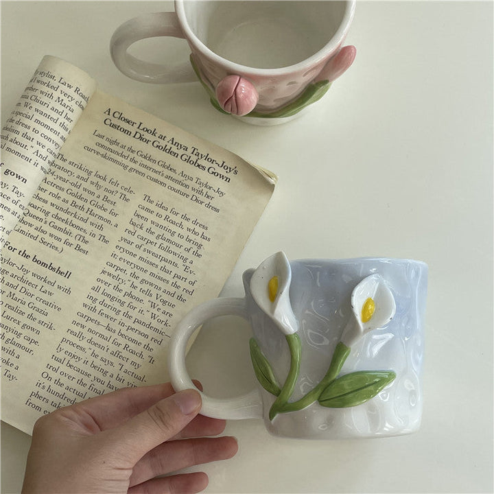 Kunstnerisk 3D blomst keramisk krus – Fangende tulipan- og rose-design | Luvikno