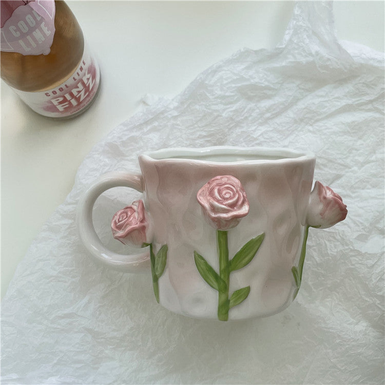 Kunstnerisk 3D blomst keramisk krus – Fangende tulipan- og rose-design | Luvikno