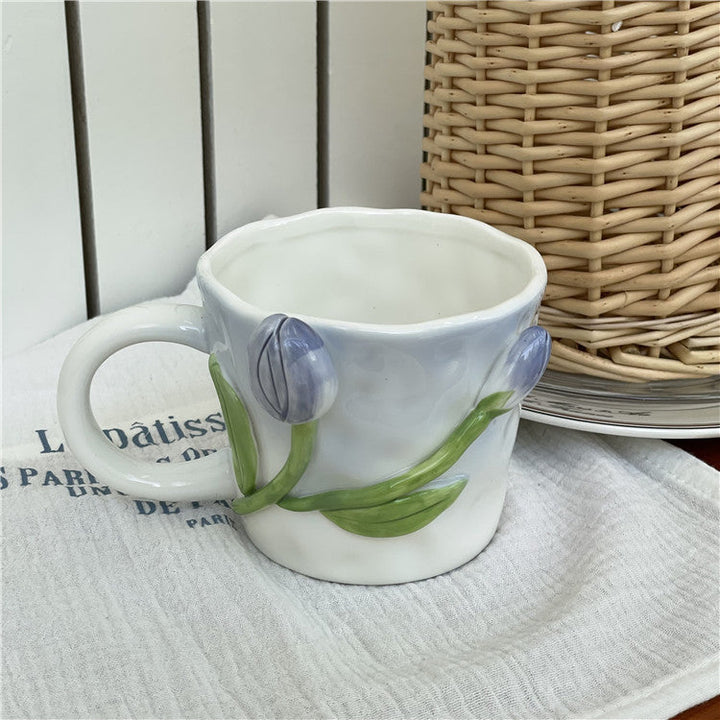 Kunstnerisk 3D blomst keramisk krus – Fangende tulipan- og rose-design | Luvikno