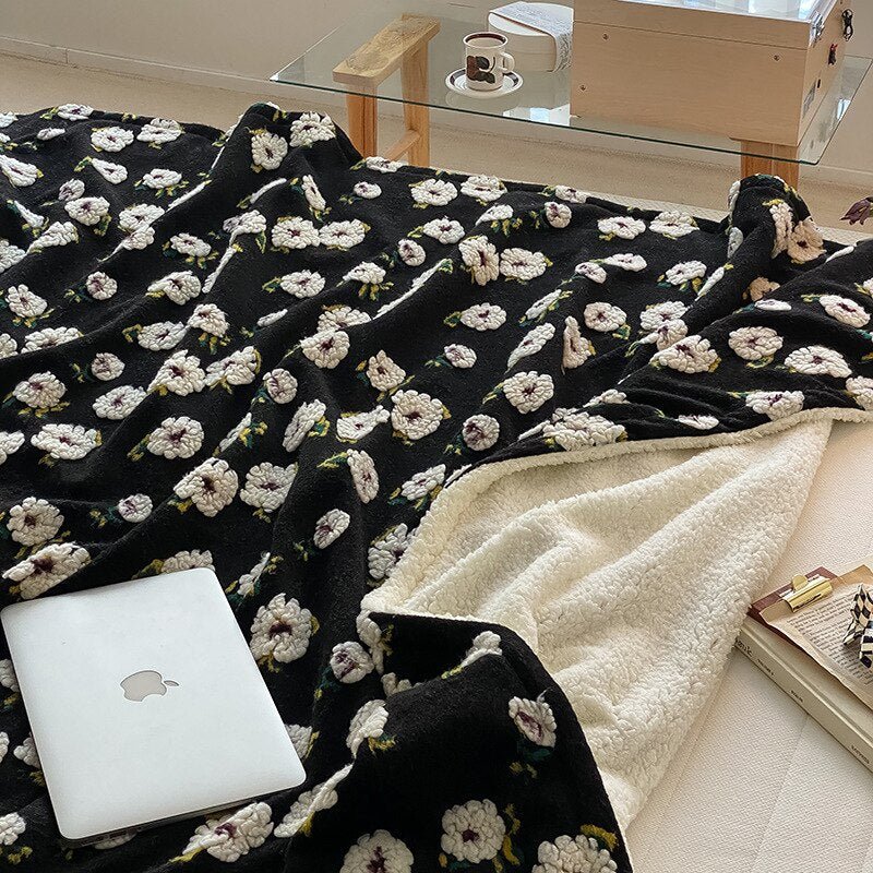 Fluffy Floral Plush Tykket Teppe for Koselig Komfort | Luvikno