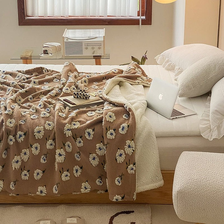 Fluffy Floral Plush Tykket Teppe for Koselig Komfort | Luvikno