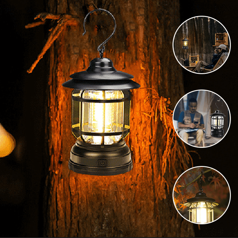 Bærbar Retro Camping lys - VintageGlow, LED Campinglampe for utendørs, hage og eventyr | Luvikno