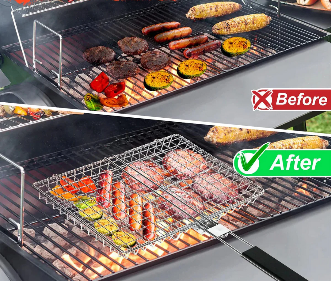 Folding Grillkurv med Trehåndtak Utendørs Camping BBQ Rack | Luvikno