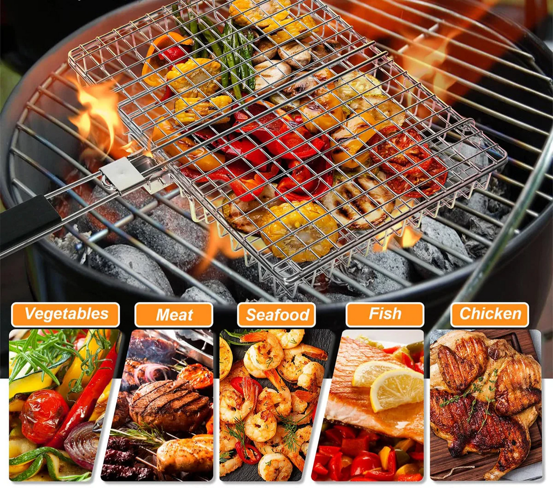 Folding Grillkurv med Trehåndtak Utendørs Camping BBQ Rack | Luvikno