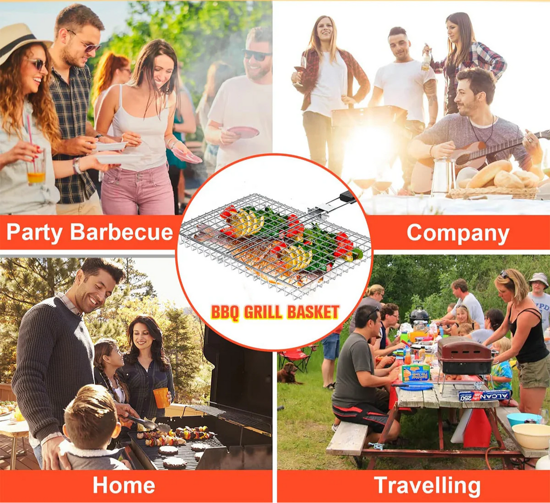 Folding Grillkurv med Trehåndtak Utendørs Camping BBQ Rack | Luvikno