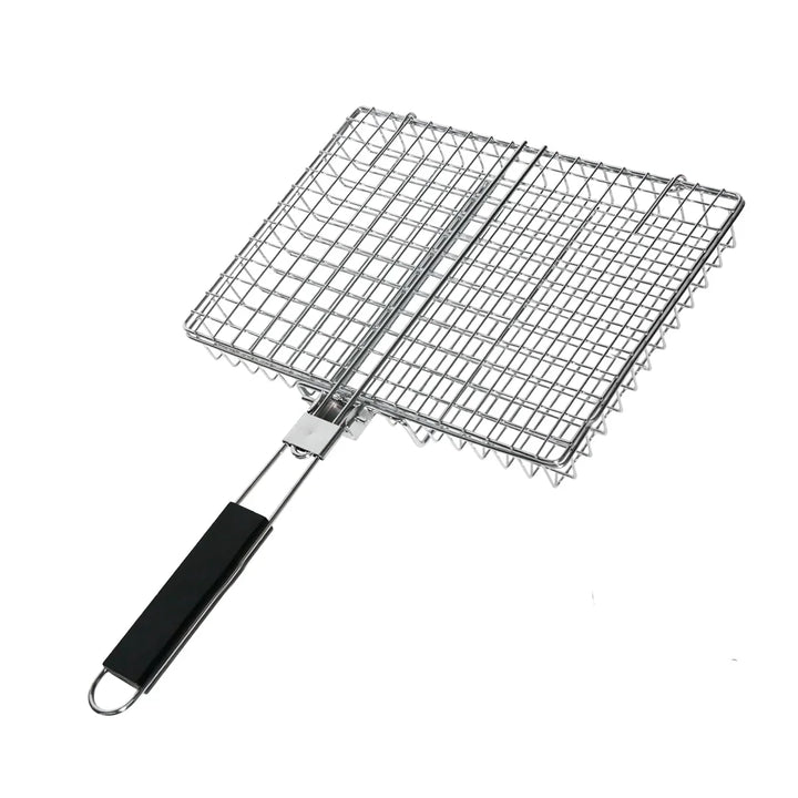 Folding Grillkurv med Trehåndtak Utendørs Camping BBQ Rack | Luvikno