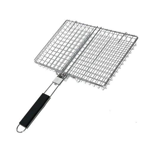 Folding Grillkurv med Trehåndtak Utendørs Camping BBQ Rack | Luvikno