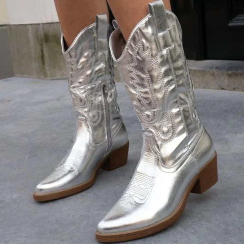 Luvik | Metalliset lännen cowboy-kengät naisille