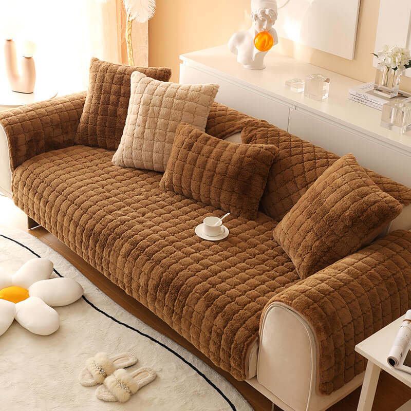 Biscuit Plush Soft Non-Slip Sofa Deksel med Anti-Slip Design | Luvikno