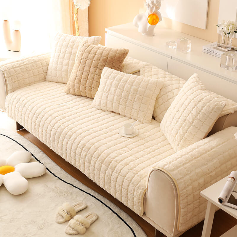 Biscuit Plush Soft Non-Slip Sofa Deksel med Anti-Slip Design | Luvikno