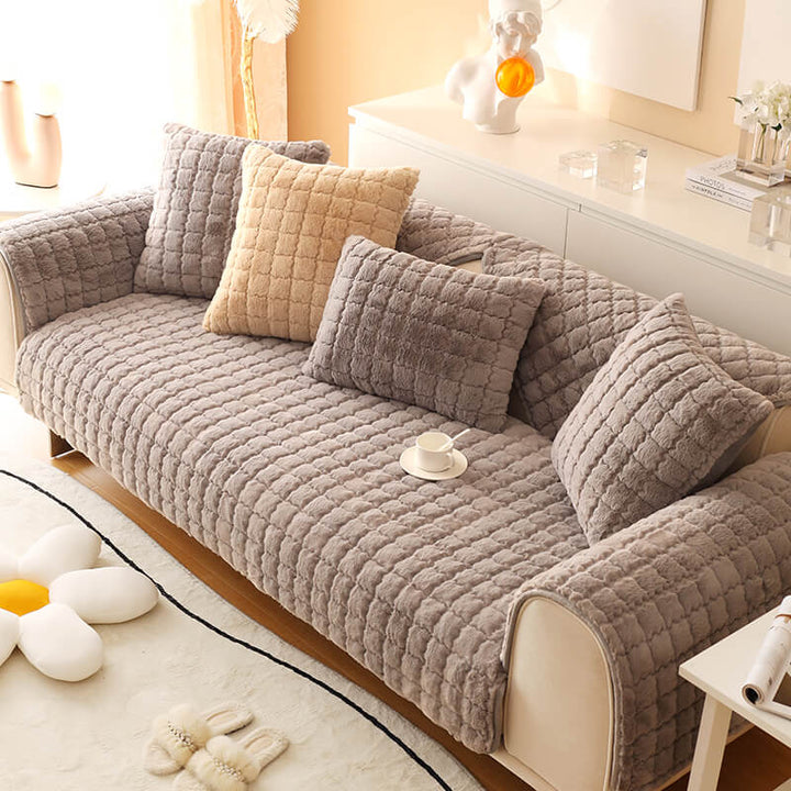 Biscuit Plush Soft Non-Slip Sofa Deksel med Anti-Slip Design | Luvikno