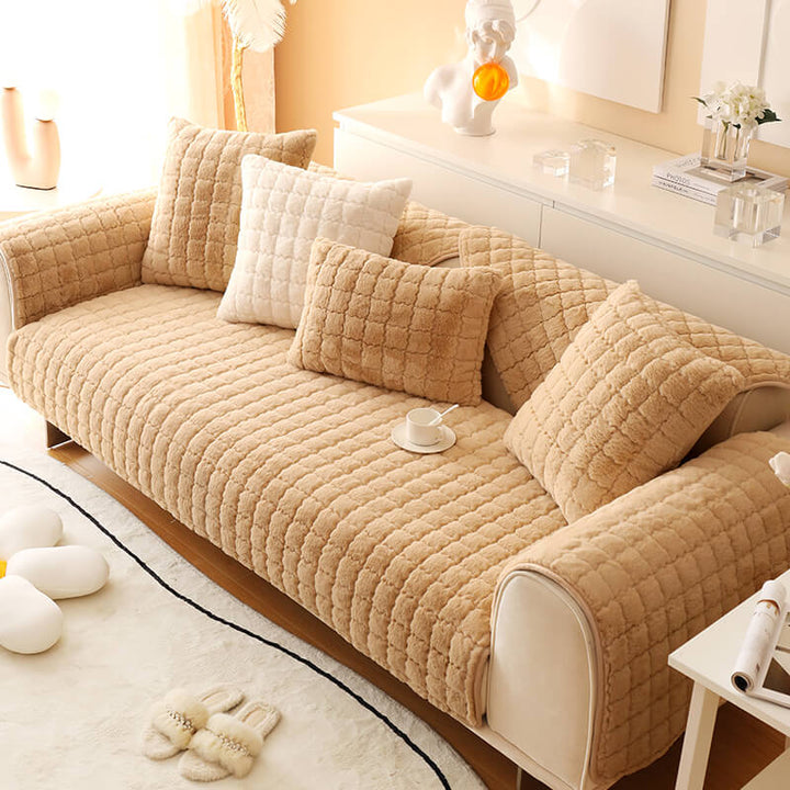 Biscuit Plush Soft Non-Slip Sofa Deksel med Anti-Slip Design | Luvikno