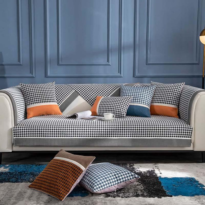 Klassisk Houndstooth Trykk Chenille Non-slip Sofa Deksel | Luvikno