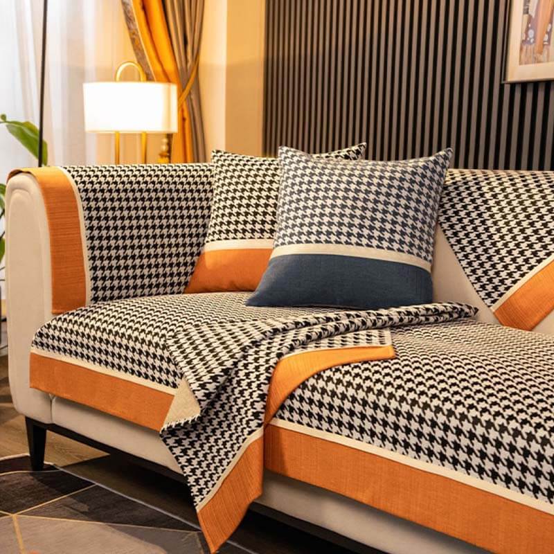 Klassisk Houndstooth Trykk Chenille Non-slip Sofa Deksel | Luvikno