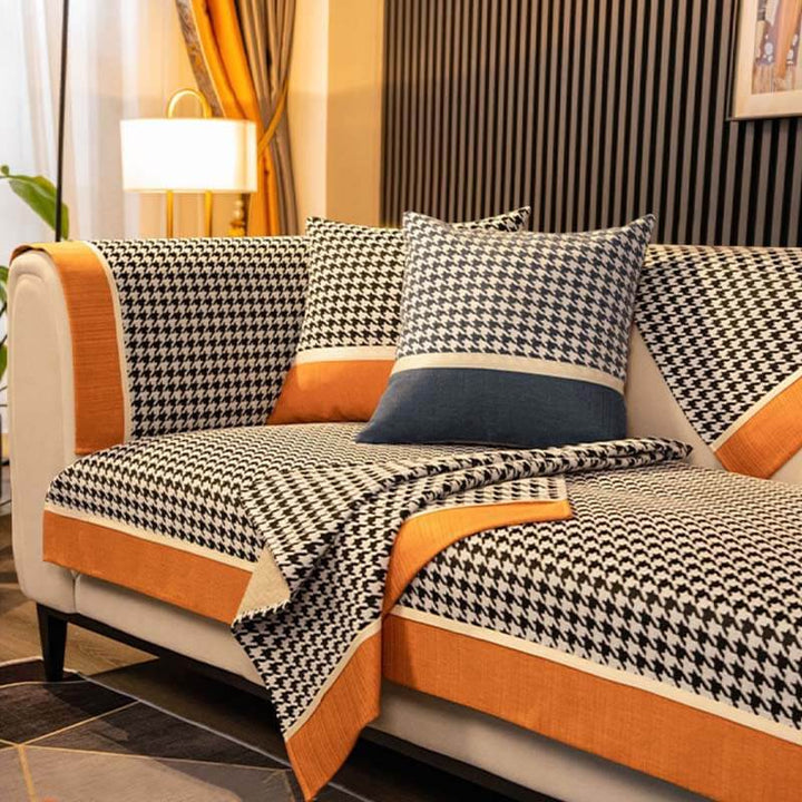 Klassisk Houndstooth Trykk Chenille Non-slip Sofa Deksel | Luvikno
