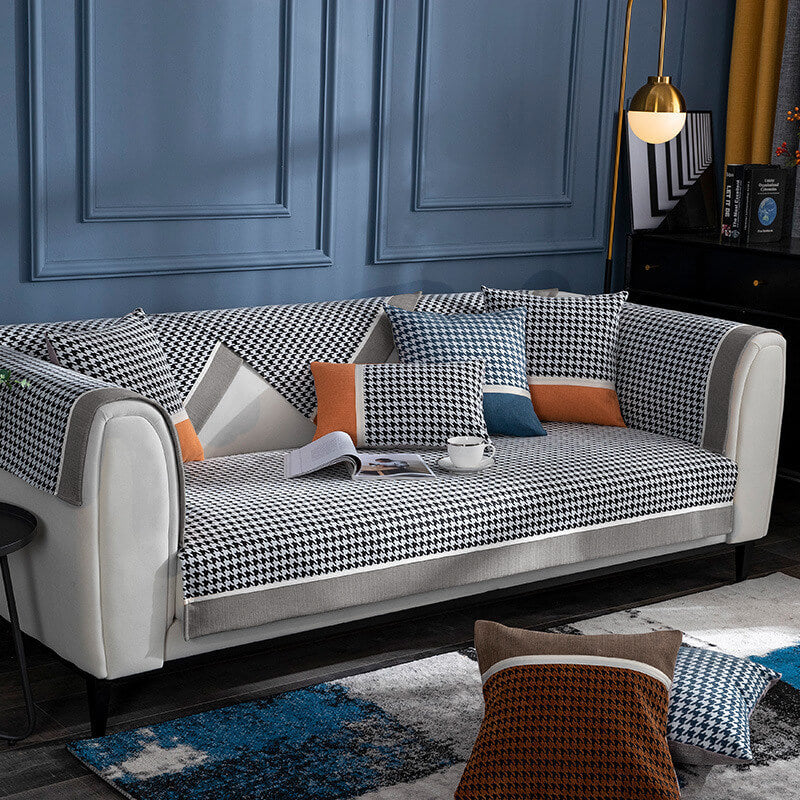 Klassisk Houndstooth Trykk Chenille Non-slip Sofa Deksel | Luvikno