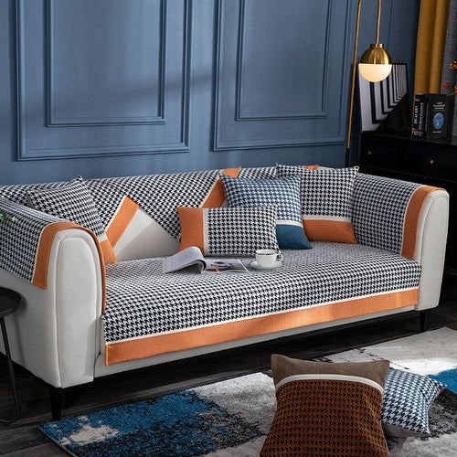 Klassisk Houndstooth Trykk Chenille Non-slip Sofa Deksel | Luvikno
